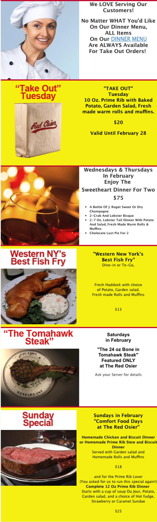 Specials The Red Osier Landmark Restaurant